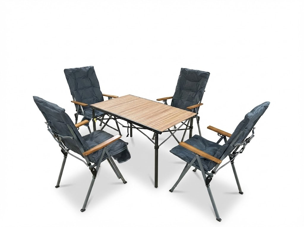 5-tlg. Gartenset Sitzgruppe – Klapptisch ca. 117x70 cm Holzoptik + 4 Hochlehner Dunkelgrau