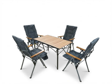 5-tlg. Gartenset Sitzgruppe – Klapptisch ca. 117x70 cm Holzoptik + 4 Hochlehner Dunkelgrau