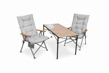 3-tlg. Gartenset Sitzgruppe – Klapptisch ca. 117x70 cm Holzoptik + 2 Hochlehner Hellgrau