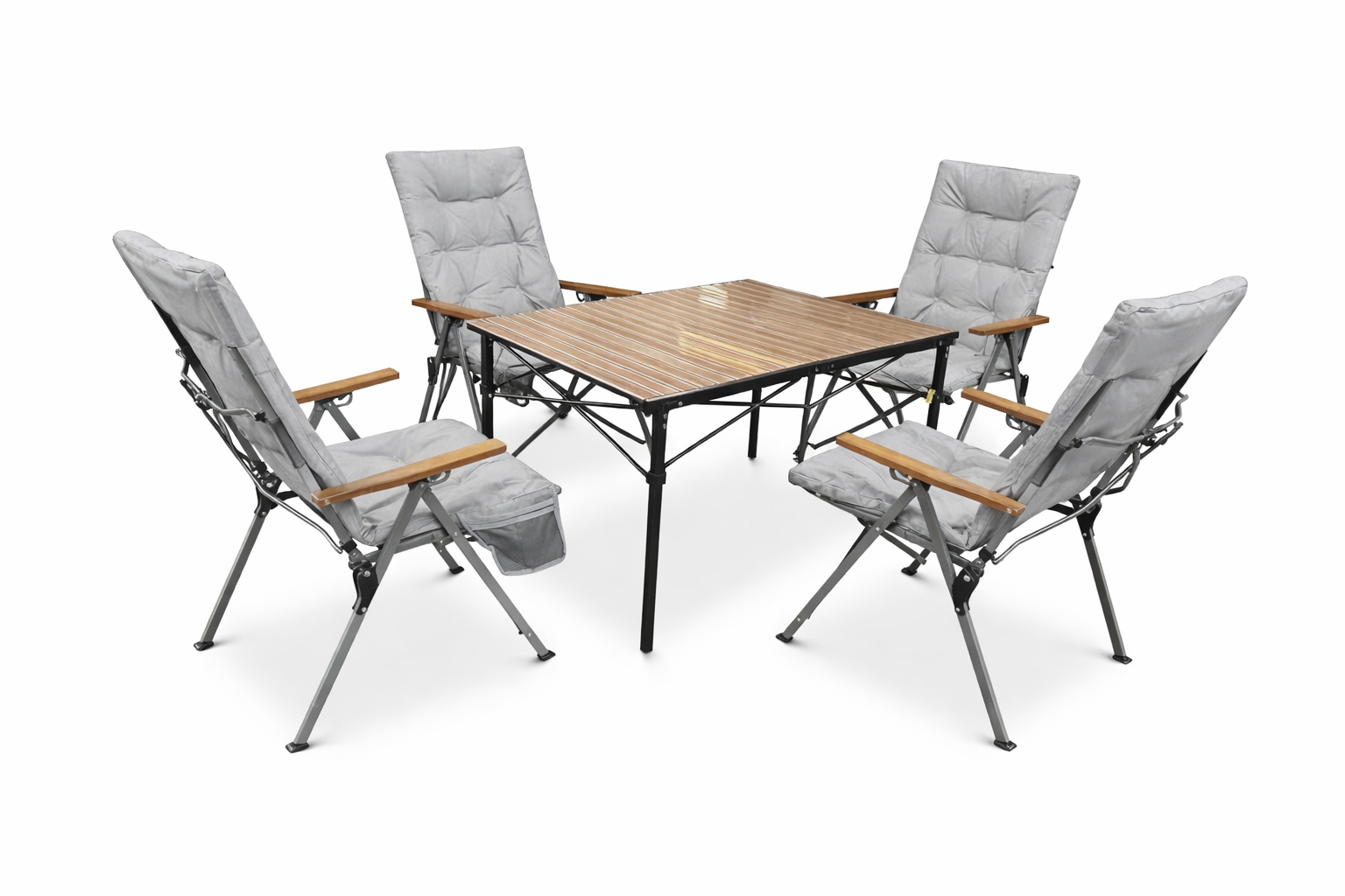 5-tlg. Gartenset Sitzgruppe – Klapptisch ca. 117x70 cm Holzoptik + 4 Hochlehner Hellgrau