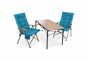 3-tlg. Gartenset Sitzgruppe – Klapptisch ca. 117x70 cm Holzoptik + 2 Hochlehner Marineblau