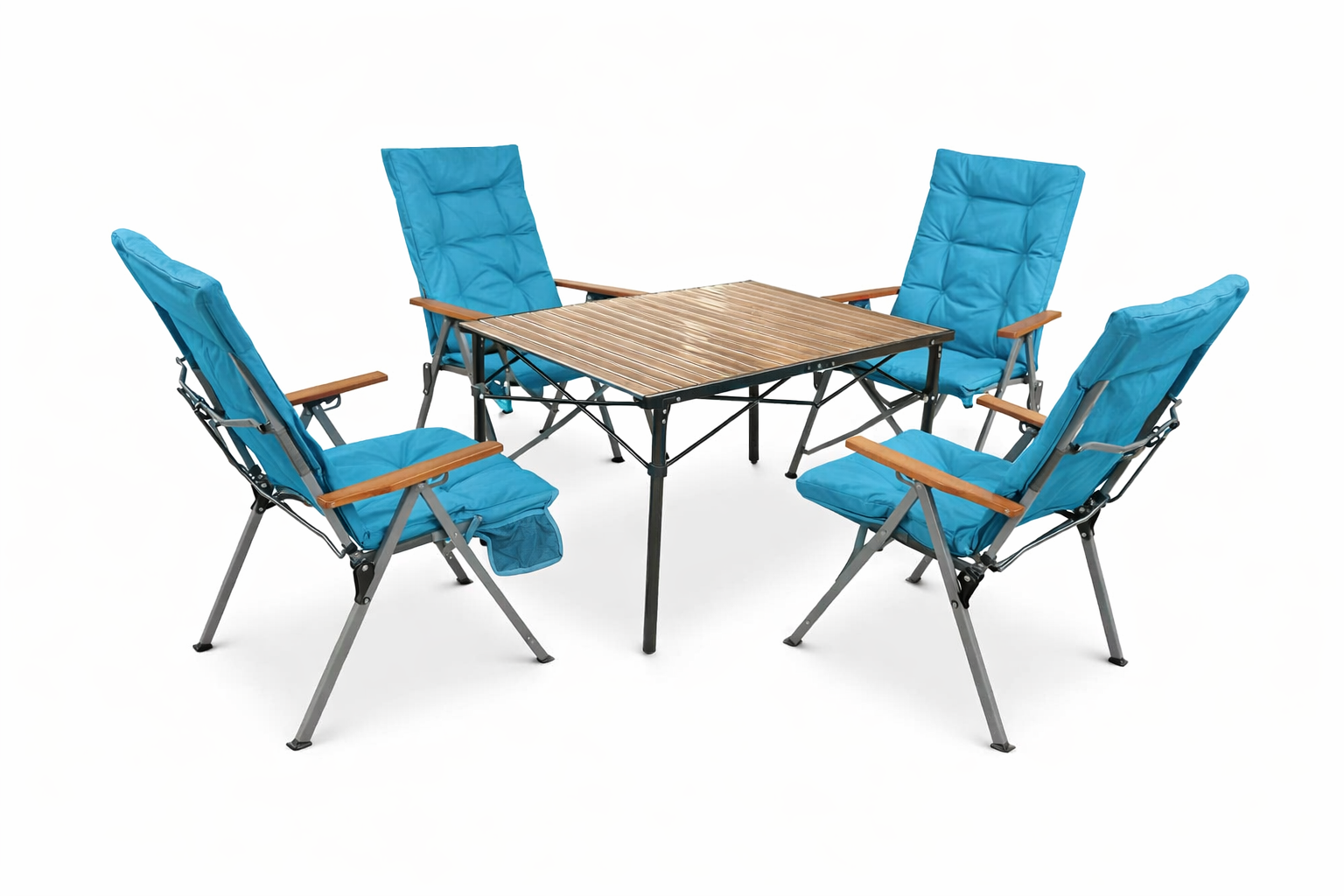 5-tlg. Gartenset Sitzgruppe – Klapptisch ca. 117x70 cm Holzoptik + 4 Hochlehner Marineblau