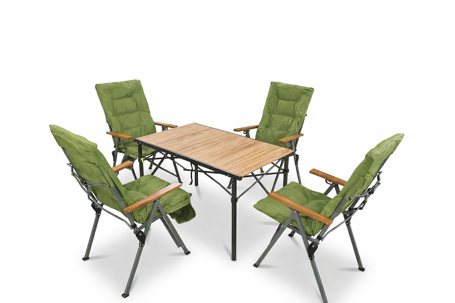 5-tlg. Gartenset Sitzgruppe – Klapptisch ca. 117x70 cm Holzoptik + 4 Hochlehner Grün