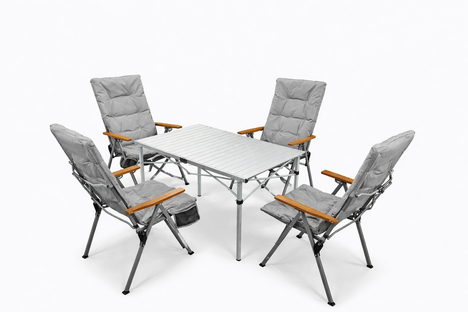 5-tlg. Gartenset Sitzgruppe – Klapptisch ca. 117x70 cm Aluminium + 4 Hochlehner Hellgrau
