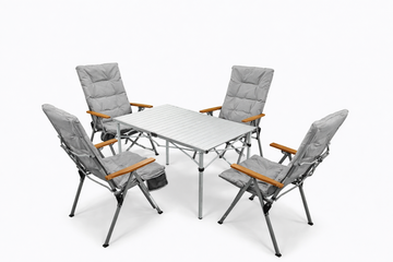 5-tlg. Gartenset Sitzgruppe – Klapptisch ca. 117x70 cm Aluminium + 4 Hochlehner Hellgrau