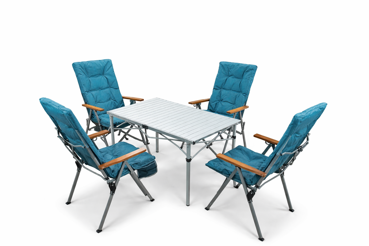 5-tlg. Gartenset Sitzgruppe – Klapptisch ca. 117x70 cm Aluminium + 4 Hochlehner Marineblau