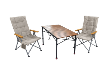 3-tlg. Gartenset Sitzgruppe – Klapptisch ca. 120x70 cm höhenverstellbar Holzoptik + 2 Hochlehner Beige