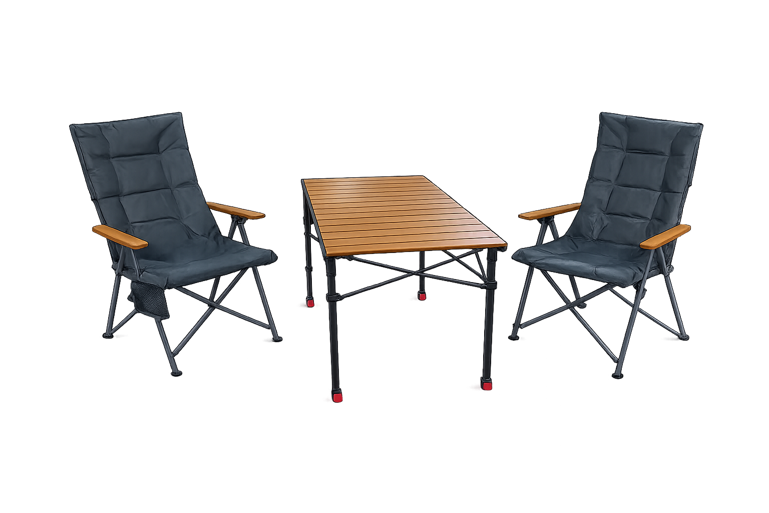 3-tlg. Gartenset Sitzgruppe – Klapptisch ca. 120x70 cm höhenverstellbar Holzoptik + 2 Hochlehner Dunkelgrau