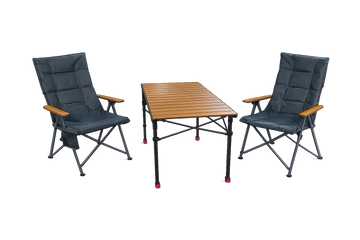 3-tlg. Gartenset Sitzgruppe – Klapptisch ca. 120x70 cm höhenverstellbar Holzoptik + 2 Hochlehner Dunkelgrau