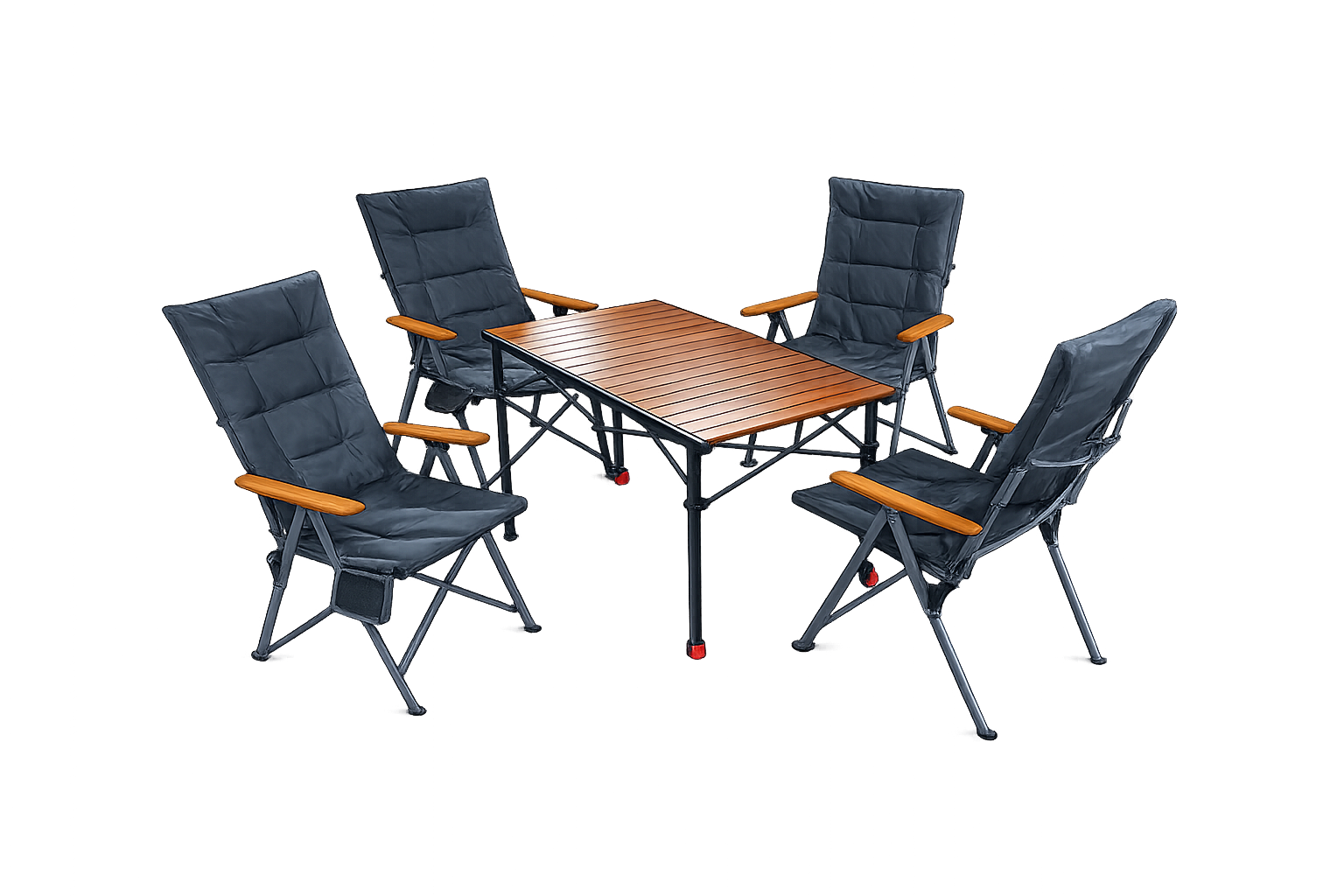 5-tlg. Gartenset Sitzgruppe – Klapptisch ca. 120x70 cm höhenverstellbar Holzoptik + 4 Hochlehner Dunkelgrau
