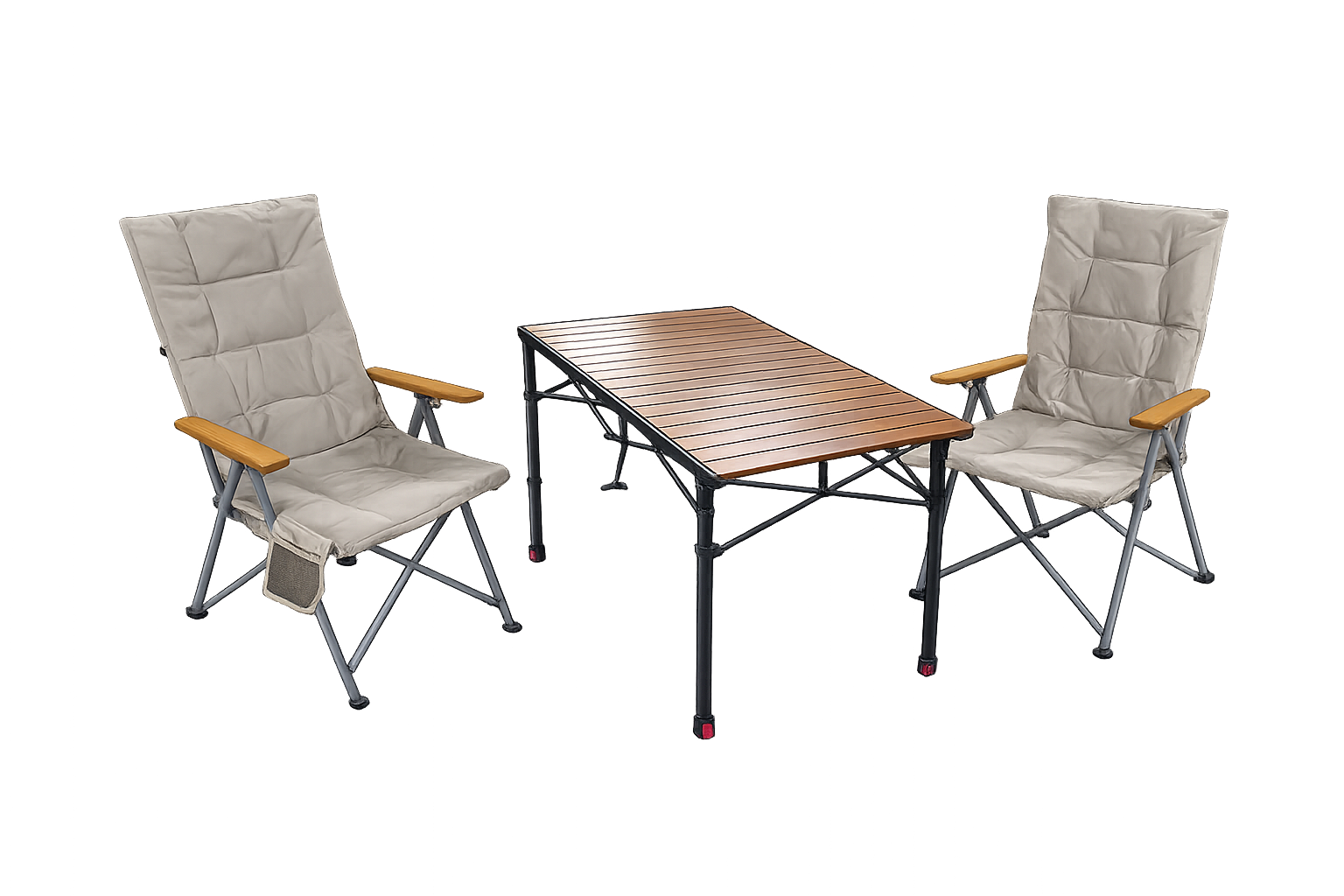 3-tlg. Gartenset Sitzgruppe – Klapptisch ca. 120x70 cm höhenverstellbar Holzoptik + 2 Hochlehner Hellgrau