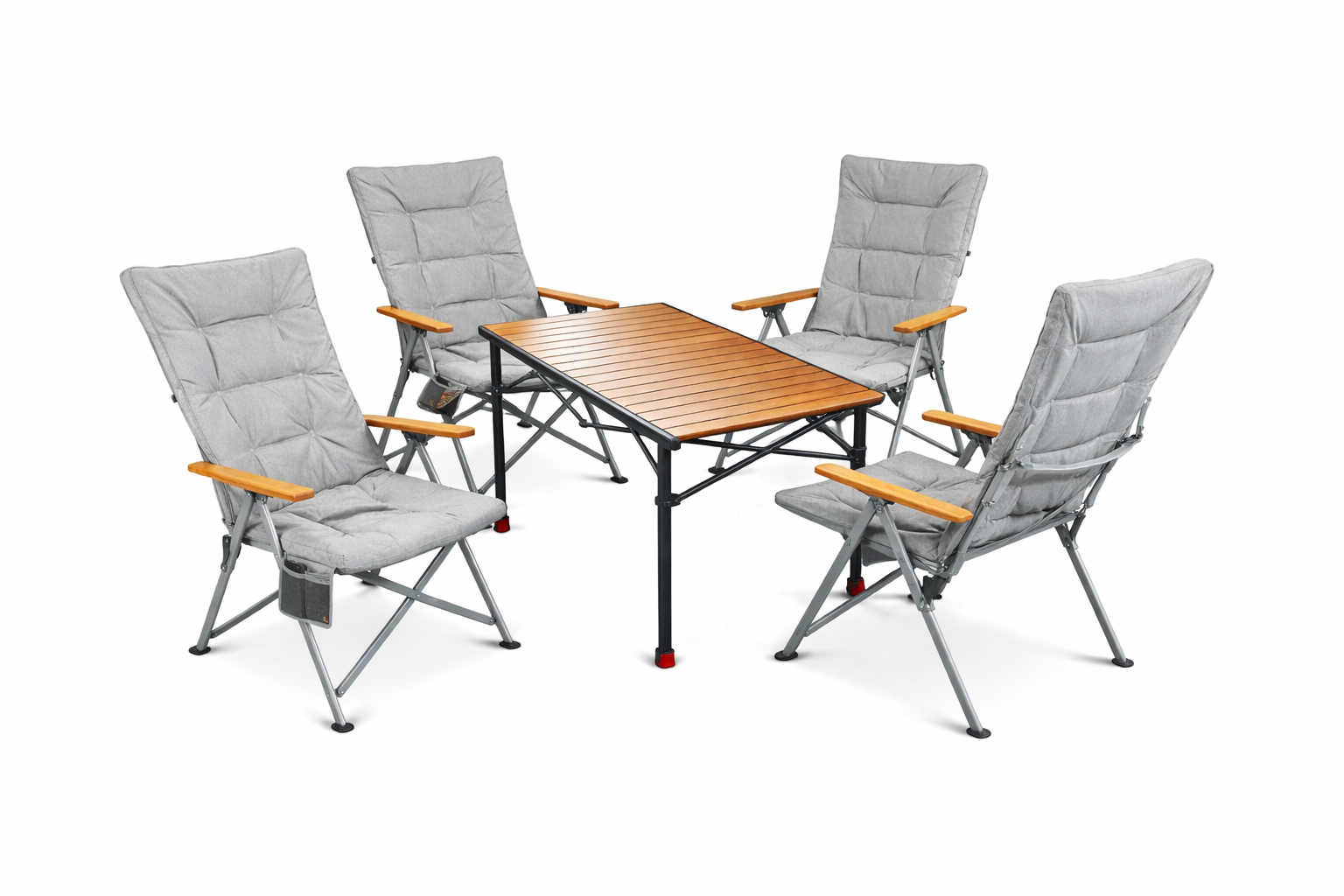 5-tlg. Gartenset Sitzgruppe – Klapptisch ca. 120x70 cm höhenverstellbar Holzoptik + 4 Hochlehner Hellgrau