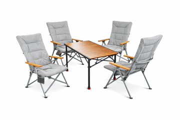 5-tlg. Gartenset Sitzgruppe – Klapptisch ca. 120x70 cm höhenverstellbar Holzoptik + 4 Hochlehner Hellgrau