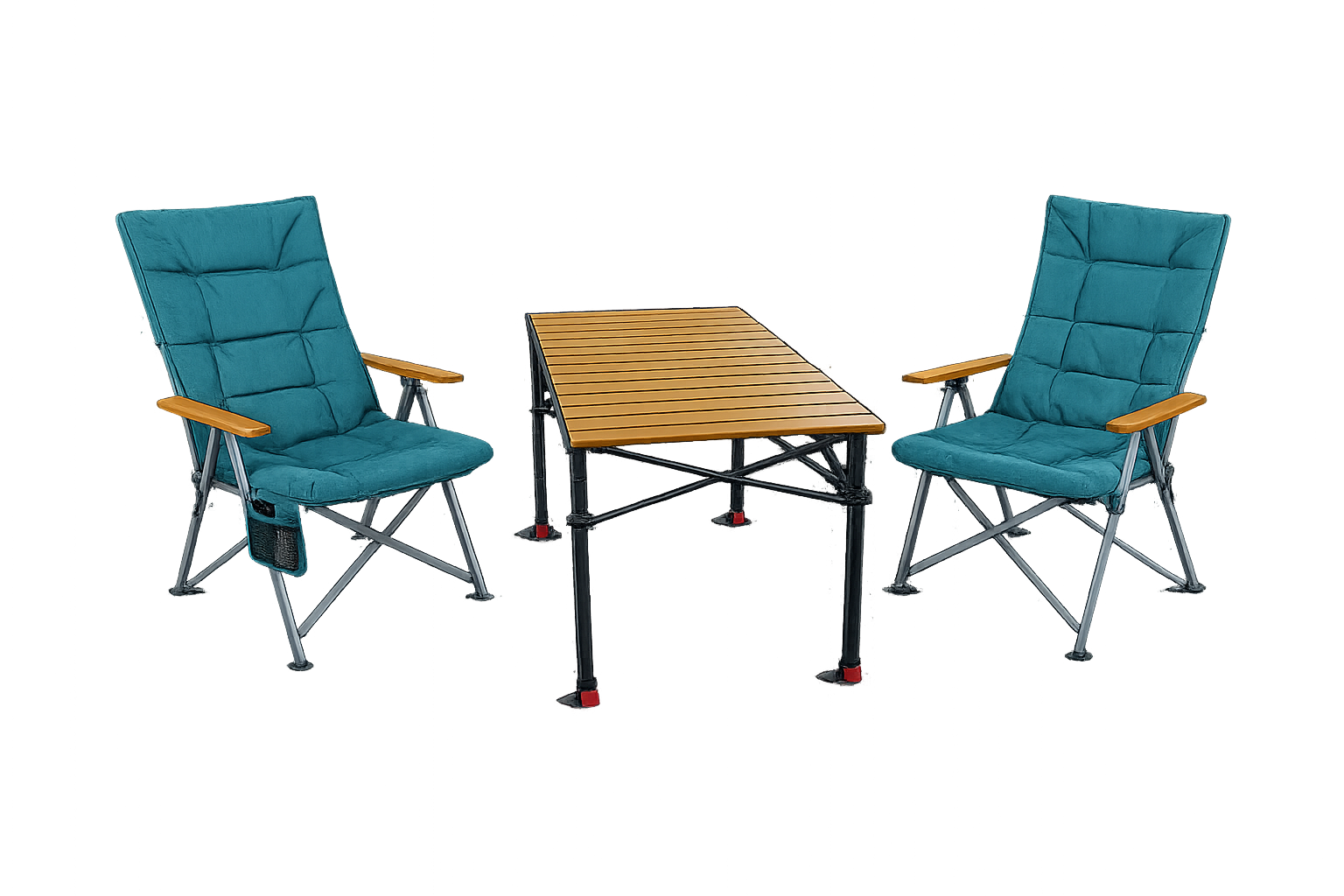 3-tlg. Gartenset Sitzgruppe – Klapptisch ca. 120x70 cm höhenverstellbar Holzoptik + 2 Hochlehner Marineblau