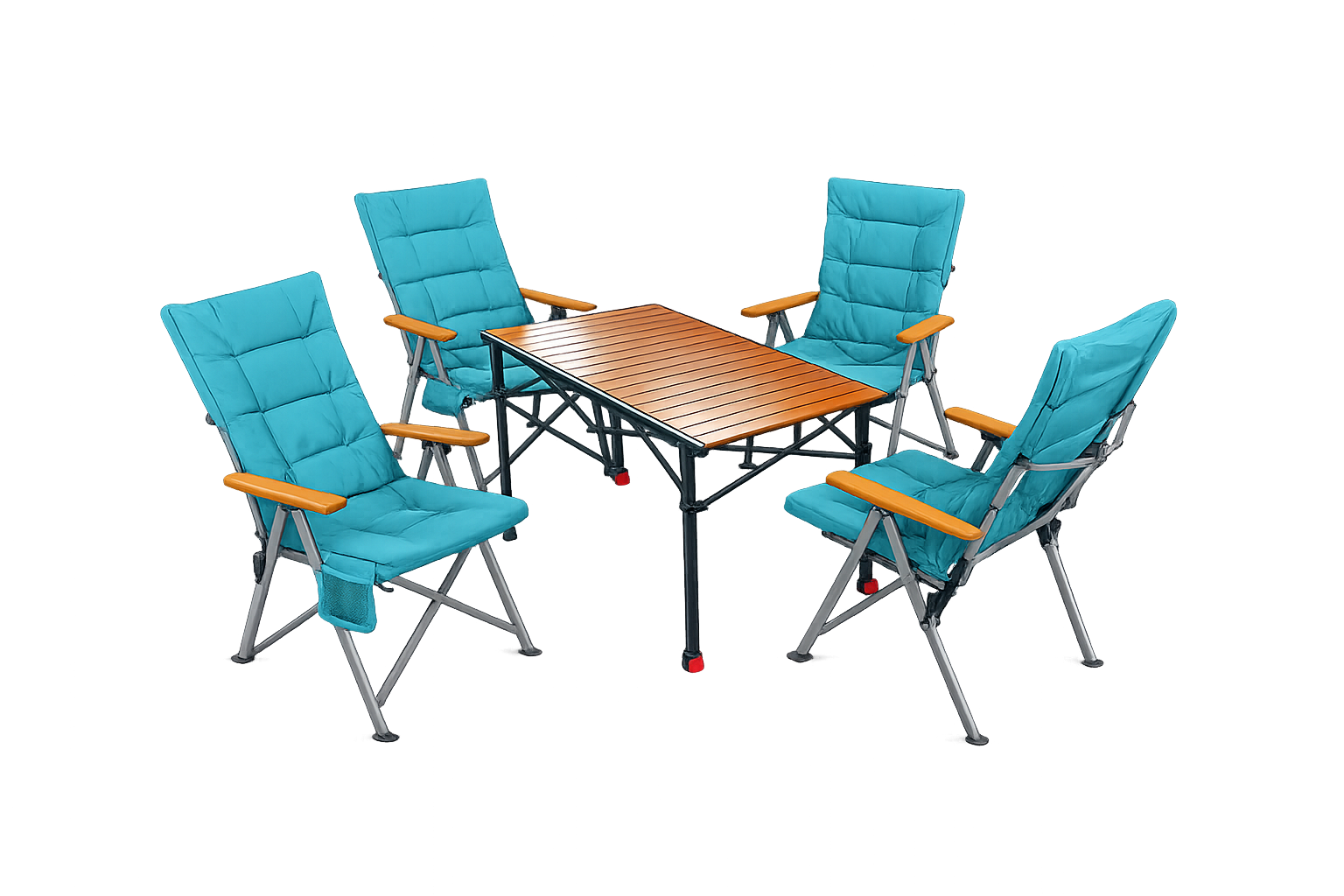 5-tlg. Gartenset Sitzgruppe – Klapptisch ca. 120x70 cm höhenverstellbar Holzoptik + 4 Hochlehner Marineblau