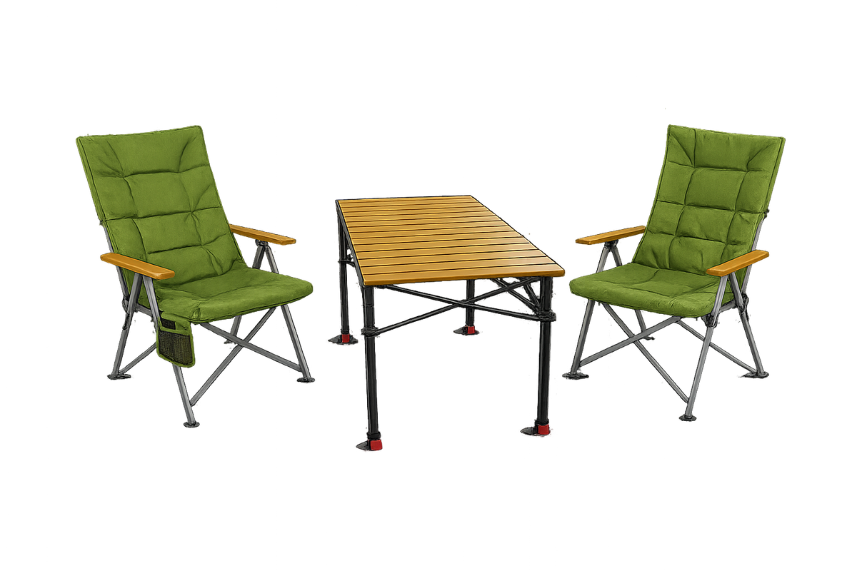 3-tlg. Gartenset Sitzgruppe – Klapptisch ca. 120x70 cm höhenverstellbar Holzoptik + 2 Hochlehner Grün