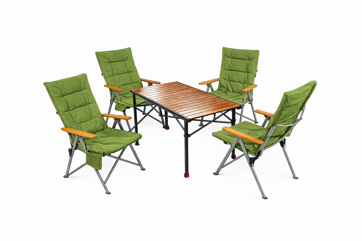 5-tlg. Gartenset Sitzgruppe – Klapptisch ca. 120x70 cm höhenverstellbar Holzoptik + 4 Hochlehner Grün