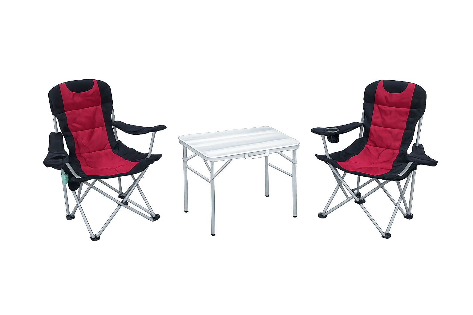 3-tlg. Campingset Sitzgruppe – Klapptisch ca. 75x55x63 cm Aluminium + 2 Faltstühle Schwarz/Rot