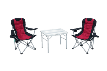 3-tlg. Campingset Sitzgruppe – Klapptisch ca. 75x55x63 cm Aluminium + 2 Faltstühle Schwarz/Rot