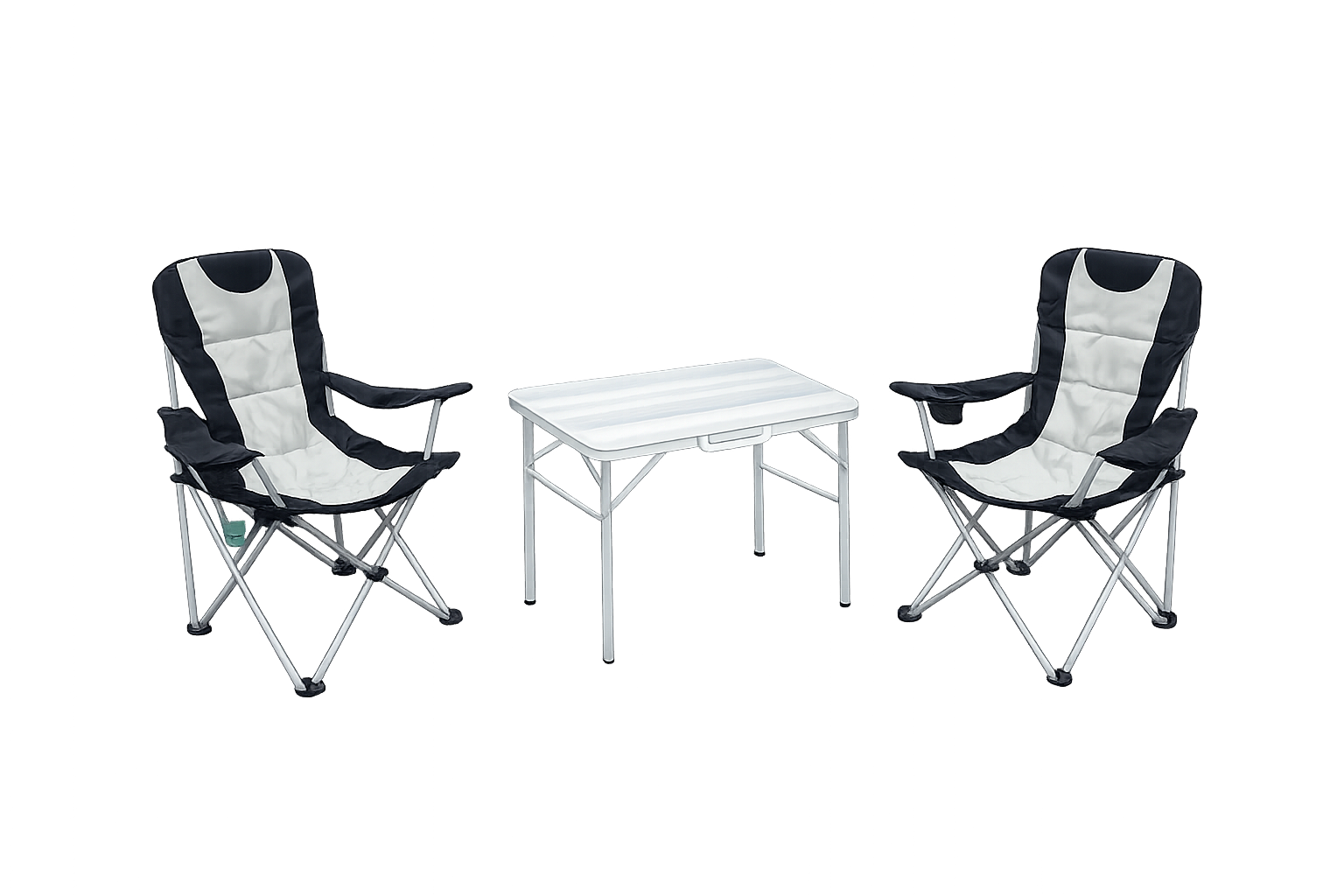 3-tlg. Campingset Sitzgruppe – Klapptisch ca. 75x55x63 cm Aluminium + 2 Faltstühle Schwarz/Weiß