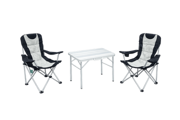 3-tlg. Campingset Sitzgruppe – Klapptisch ca. 75x55x63 cm Aluminium + 2 Faltstühle Schwarz/Weiß