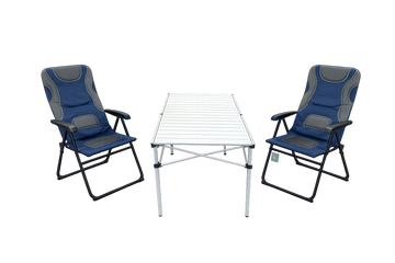 3-tlg. Gartenset Sitzgruppe – Klapptisch ca. 117x70 cm Aluminium + 2 Hochlehner Grau/Blau
