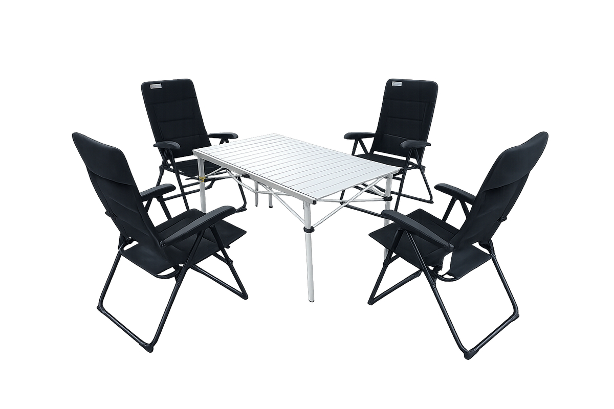 5-tlg. Gartenset Sitzgruppe – Klapptisch ca. 117x70 cm Aluminium + 4 Hochlehner Schwarz