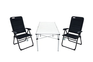 3-tlg. Gartenset Sitzgruppe – Klapptisch ca. 117x70 cm Aluminium + 2 Hochlehner Schwarz