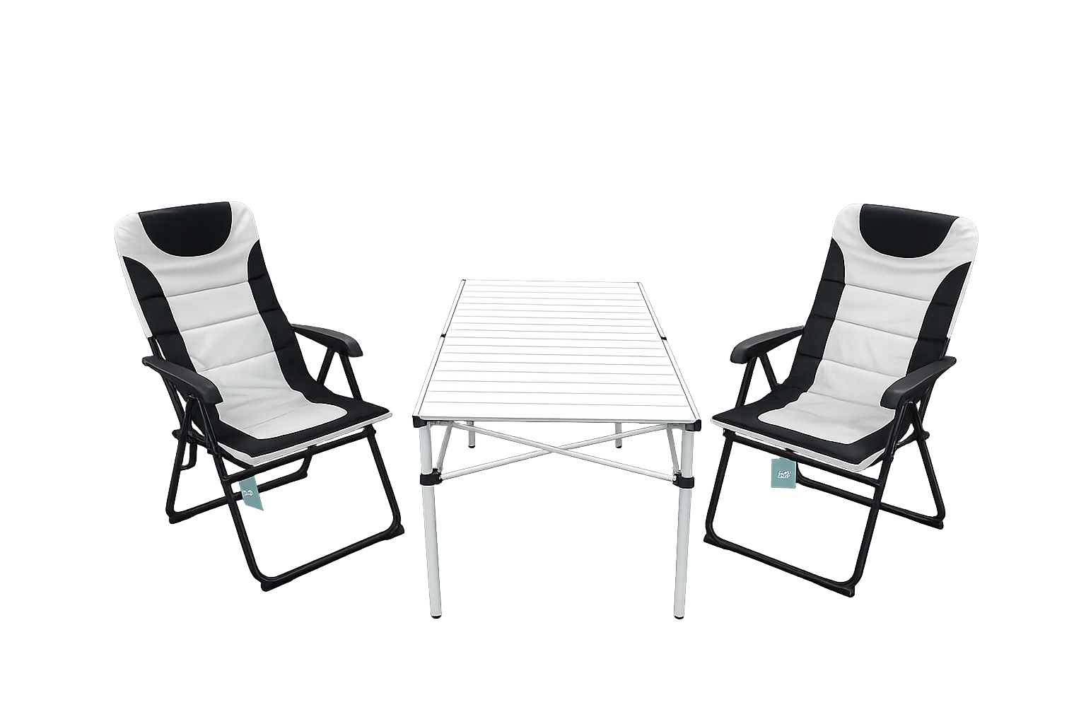 3-tlg. Gartenset Sitzgruppe – Klapptisch ca. 117x70 cm Aluminium + 2 Hochlehner Schwarz/Weiß
