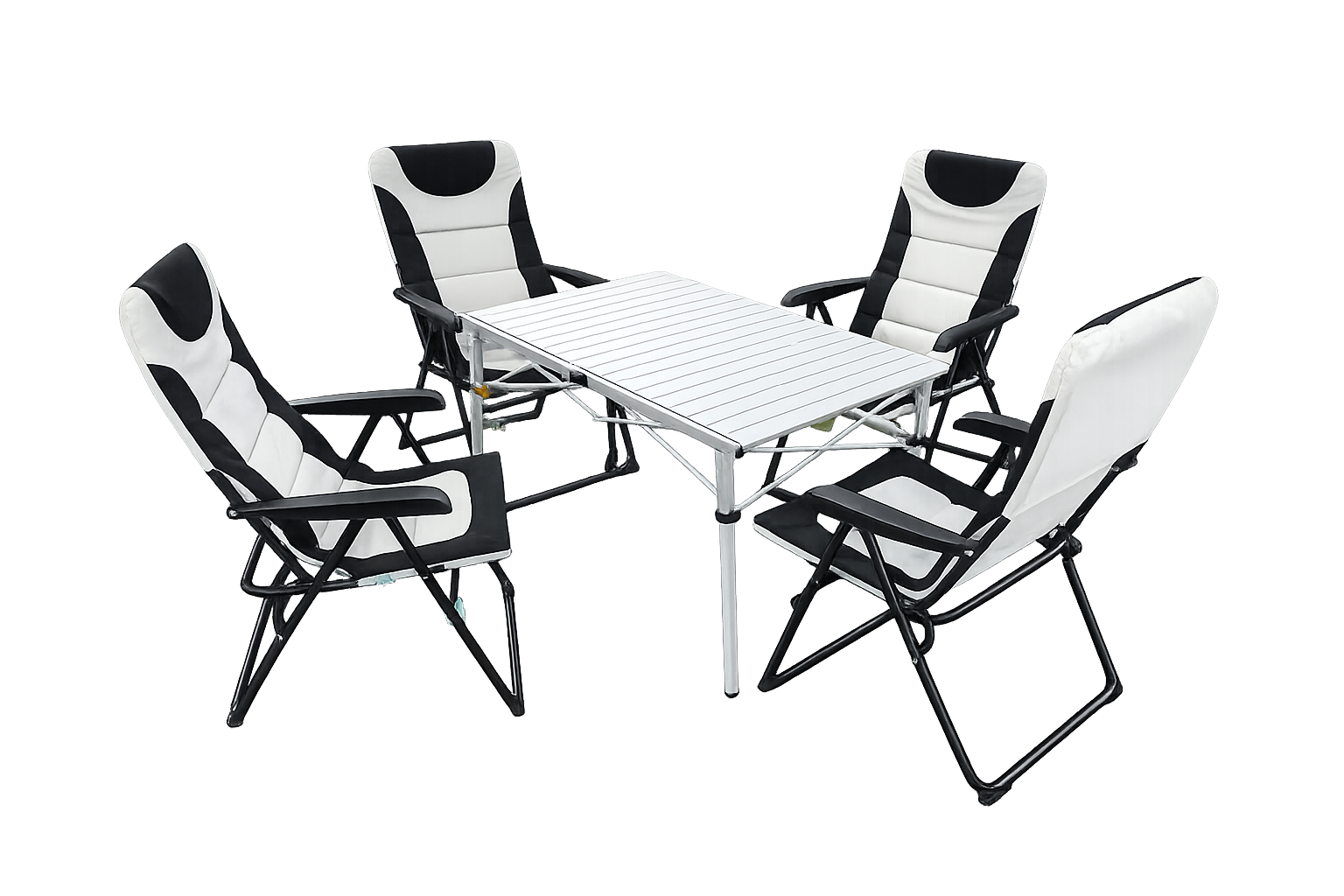 5-tlg. Gartenset Sitzgruppe – Klapptisch ca. 117x70 cm Aluminium + 4 Hochlehner Schwarz/Weiß