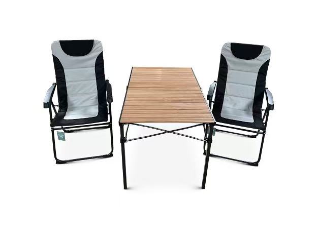 3-tlg. Gartenset Sitzgruppe – Klapptisch ca. 117x70 cm Holzoptik + 2 Hochlehner Schwarz/Weiß