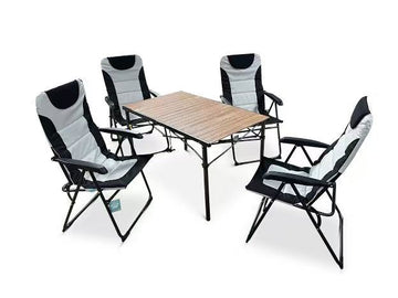 5-tlg. Gartenset Sitzgruppe – Klapptisch ca. 117x70 cm Holzoptik + 4 Hochlehner Schwarz/Weiß