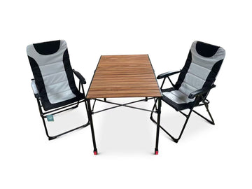 3-tlg. Gartenset Sitzgruppe – Klapptisch ca. 120x70 cm höhenverstellbar Holzoptik + 2 Hochlehner Schwarz/Weiß