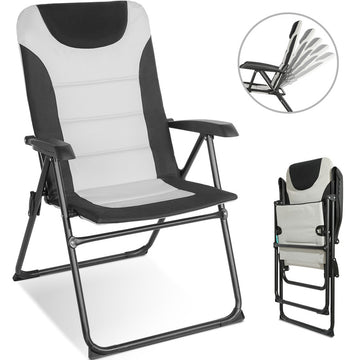 Campingstuhl Hochlehner klappbar – Gepolsterter Gartenstuhl mit 5-fach verstellbarer Rückenlehne bis 150 kg belastbar - creme-schwarz