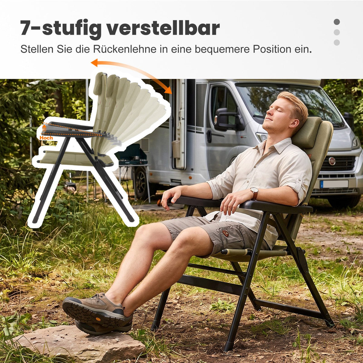 Campingstuhl Hochlehner klappbar – Gepolsterter Gartenstuhl mit Kopfstütze bis 150 kg belastbar Grün