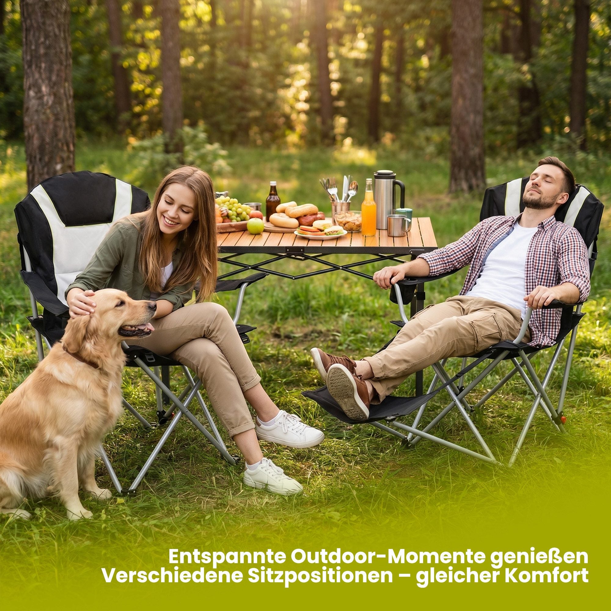 Campingstuhl mit Fußstütze – 2-in-1 Klappstuhl für Camping, Garten und Outdoor,