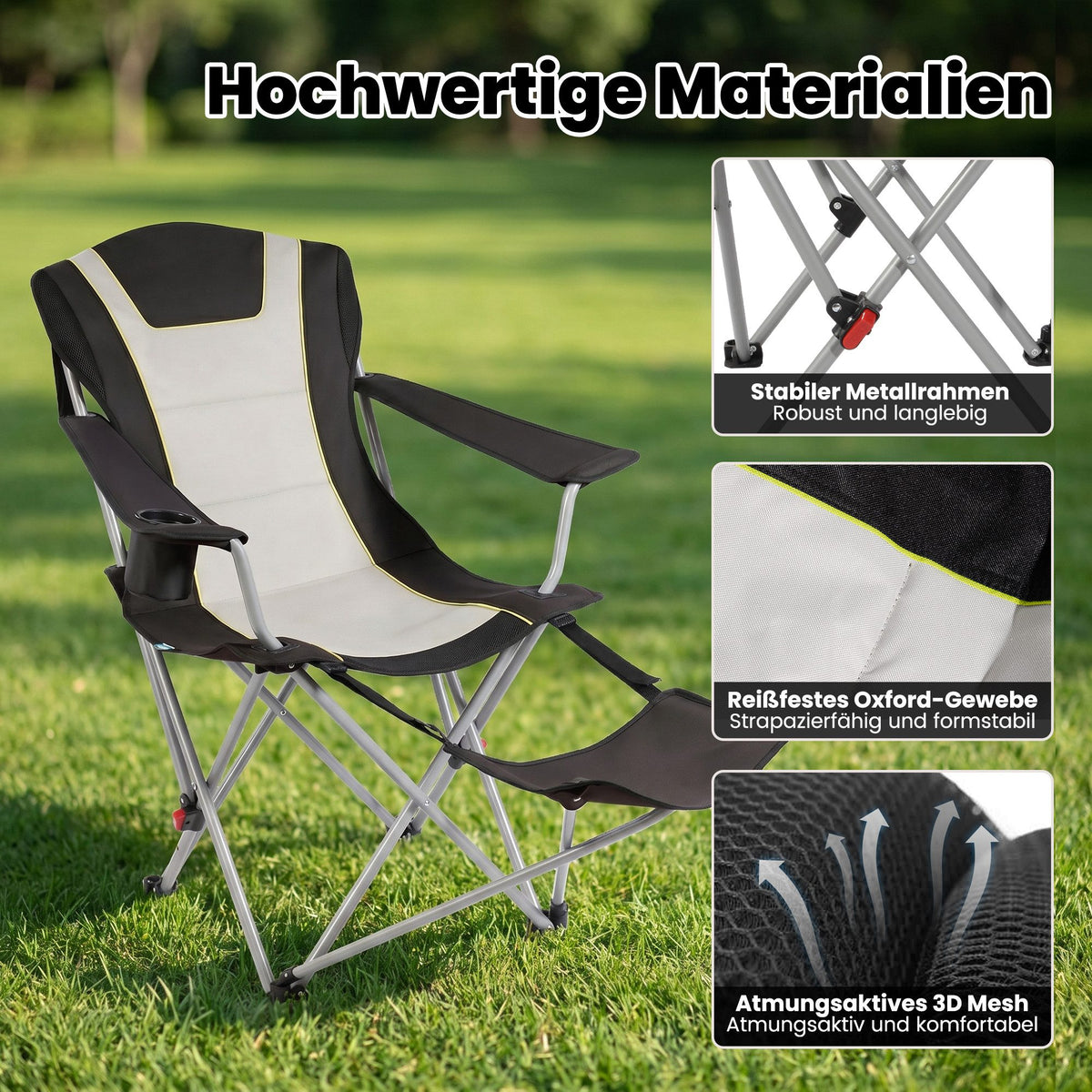 Campingstuhl mit Fußstütze – 2-in-1 Klappstuhl für Camping, Garten und Outdoor,
