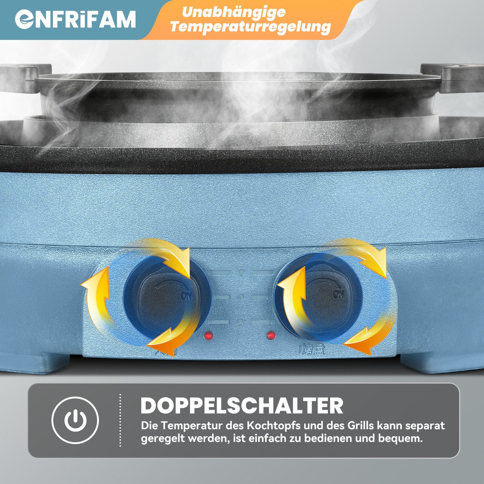 2-in-1 Elektrischer Hot Pot & Teppanyaki Grill 2000W – Elektro Grillplatte mit Kochtopf, Antihaftbeschichtung, Temperaturregelung, für 2–8 Personen, Breite: 39 cm