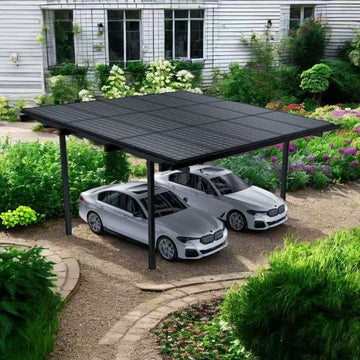 Doppelcarport Carport Gestell für 2 Autos Aluminium inkl. 15 Solarmodule, Schwarz