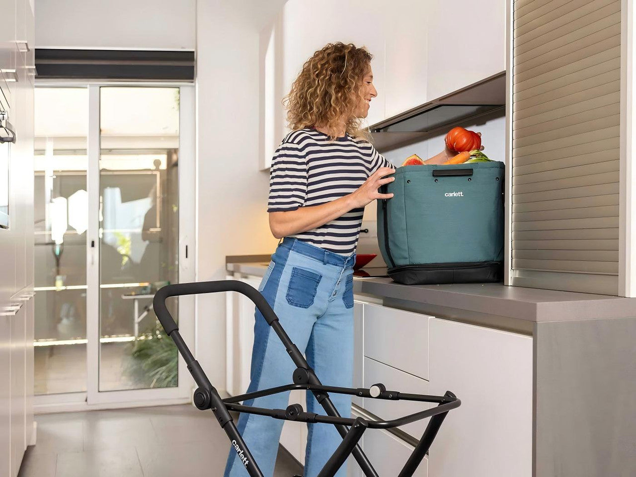 Einkaufstrolley klappbar 75L –  Shopping Trolley mit Bremse & Regenhülle, belastbar bis 32 kg, schwarz