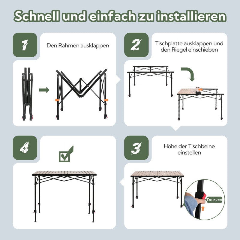HOMECALL Campingtisch klappbar höhenverstellbar 120×70 cm – Aluminium Rolltisch bis 100 kg | B-Ware Sonderposten