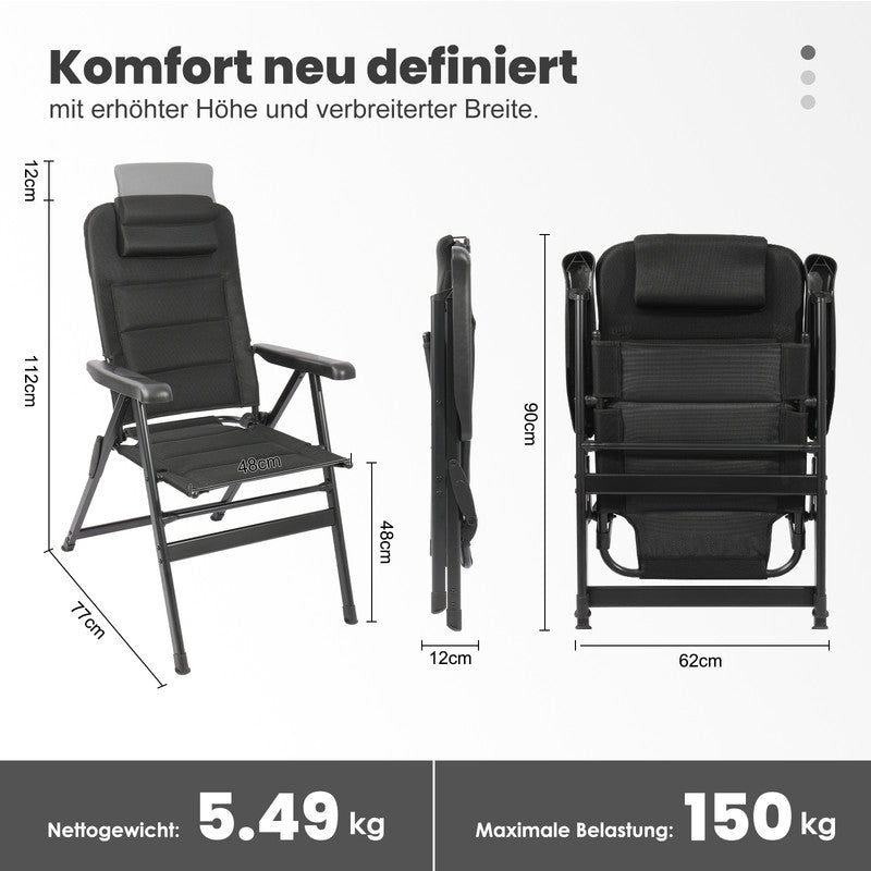 HOMECALL Campingstuhl Hochlehner klappbar – gepolsterter Gartenstuhl Alu bis 150 kg belastbar | B-Ware Sonderposten