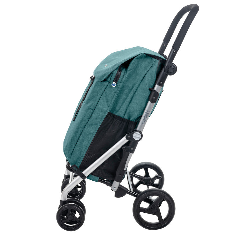 Einkaufstrolley klappbar 64 L mit Kühltasche – Einkaufswagen bis 25 kg belastbar Shopping Trolley blau-grün