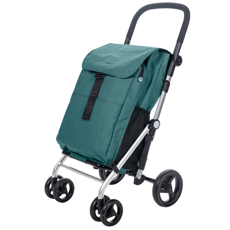 Einkaufstrolley klappbar 64 L mit Kühltasche – Einkaufswagen bis 25 kg belastbar Shopping Trolley blau-grün