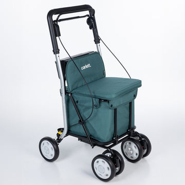 Einkaufswagen mit Sitz – Rollator Einkaufstrolley 36 L faltbar bis 125 kg belastbar,  Einkaufshilfe blau-grün