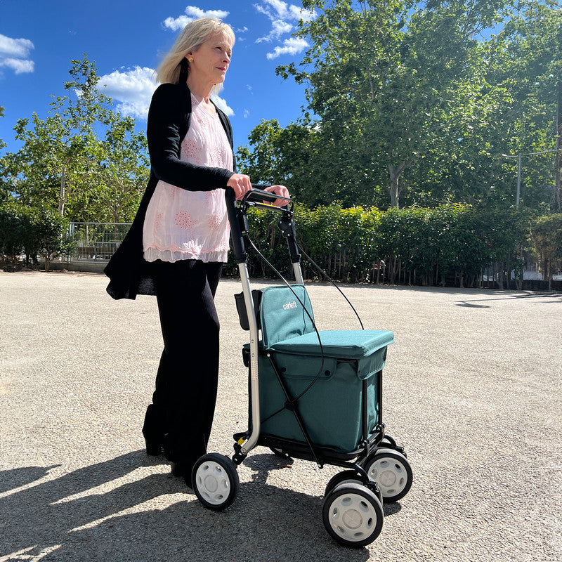 Einkaufswagen mit Sitz – Rollator Einkaufstrolley 36 L faltbar bis 125 kg belastbar,  Einkaufshilfe blau-grün