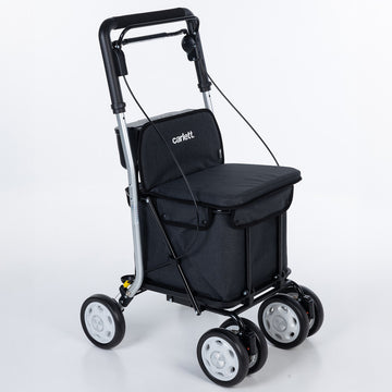 Einkaufswagen mit Sitz – Rollator Einkaufstrolley 36 L faltbar bis 125 kg belastbar,  Einkaufshilfe schwarz