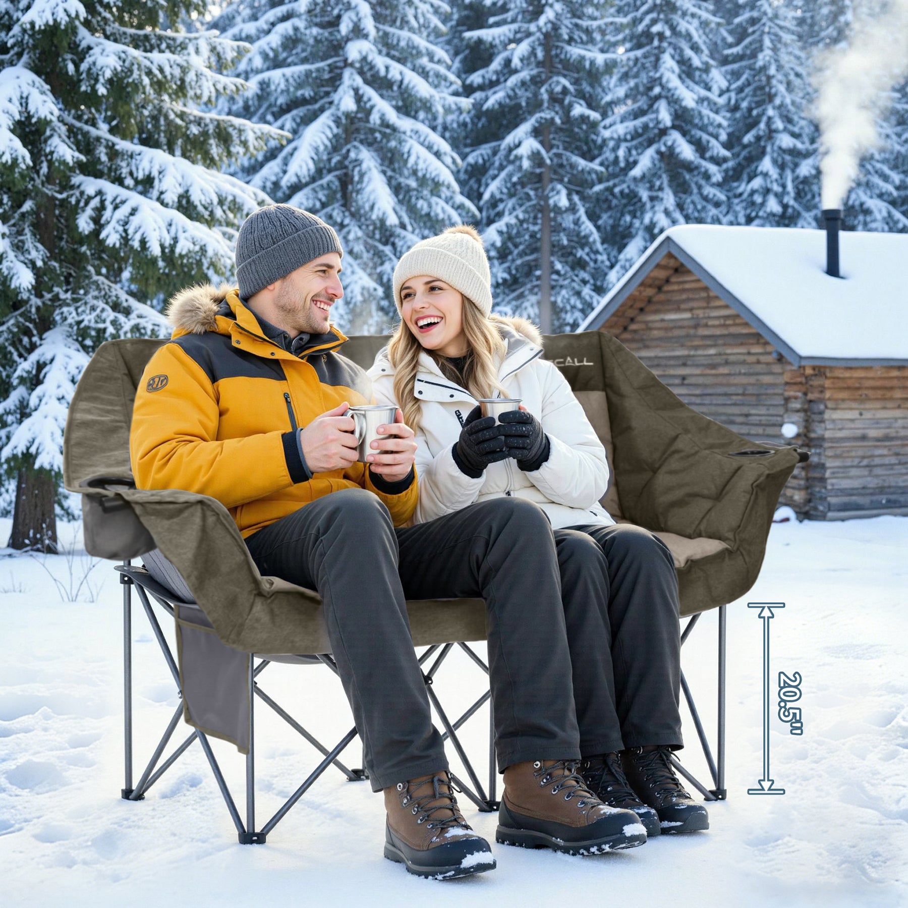 HOMECALL Campingstuhl 2 Personen faltbar – Doppel Campingsofa bis 360 kg, stabile Camping Couch mit Rückenlehne, Grün