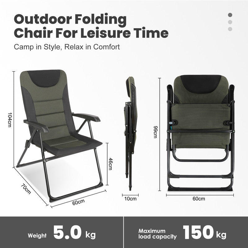 HOMECALL Campingstuhl Hochlehner klappbar Schwarz/Grün – gepolsterter Gartenstuhl 5-fach verstellbar bis 150 kg belastbar | B-Ware Sonderposten
