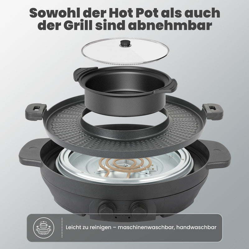 ENFRIFAM 2-in-1 Hot Pot & Teppanyaki Grill – Elektrischer Tischgrill mit Kochtopf - unbenutzte, geprüfte  B-Ware